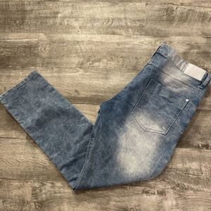 Southpole Skinny Jeans Men's Size 38x32 Y2K Distressed Ribbed Light Wash Hip Hop